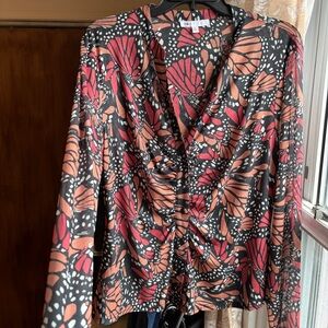 DR2 Monarch Butterfly Wing Print, Sheer, Bodycon, Maximalist Blouse | Women’s XL
